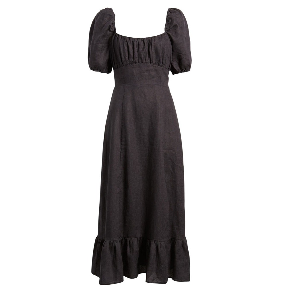 & Other Stories Black Puff-Sleeve Midi Dress